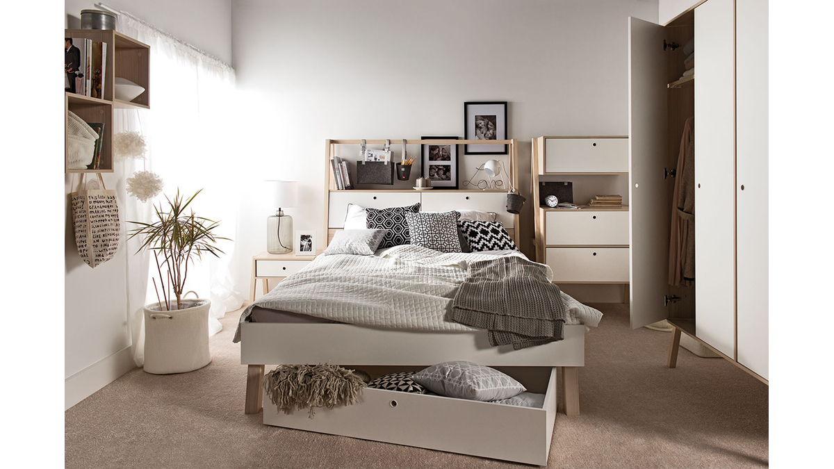 Design-Bett mit Stauraum 140x200 cm Holz und Wei EASY