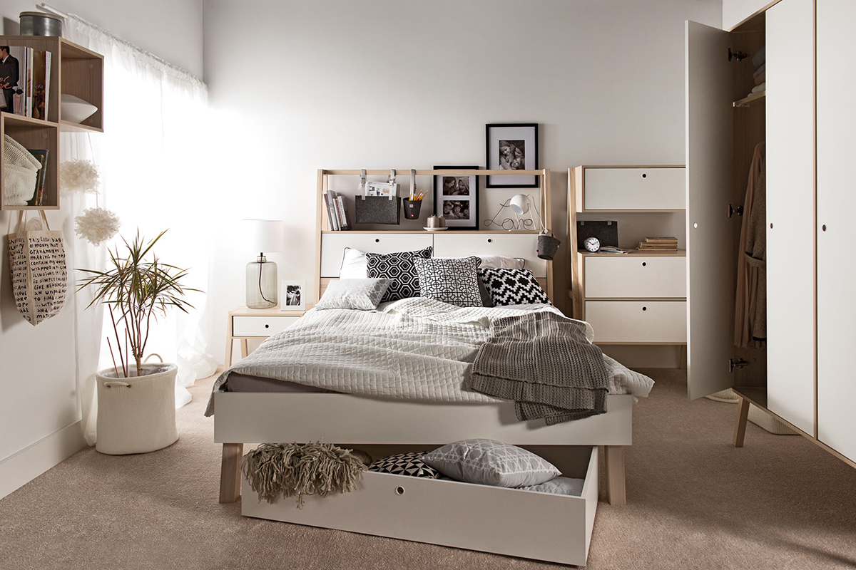 Design-Bett mit Stauraum 160x200 cm Holz und Wei EASY