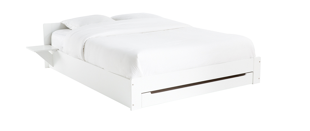 Design-Bett mit Stauraum und Nachttischen weiß 160x200 cm LORIS - Miliboo