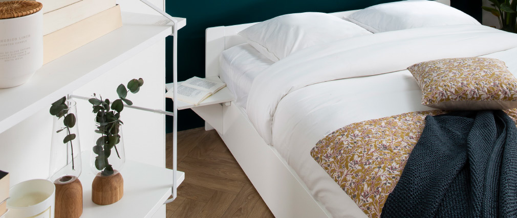 Design-Bett mit Stauraum und Nachttischen weiß 160x200 cm LORIS