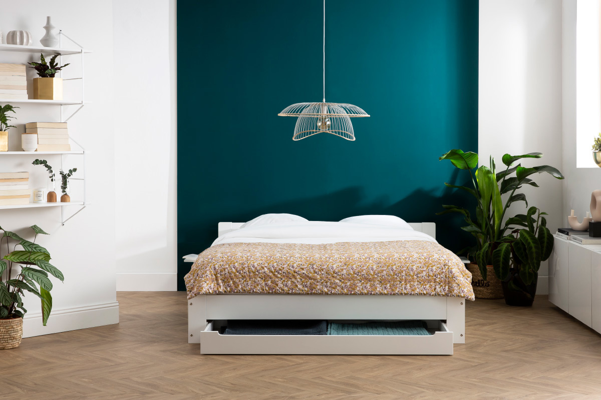 Design-Bett mit Stauraum und Nachttischen wei 160x200 cm LORIS