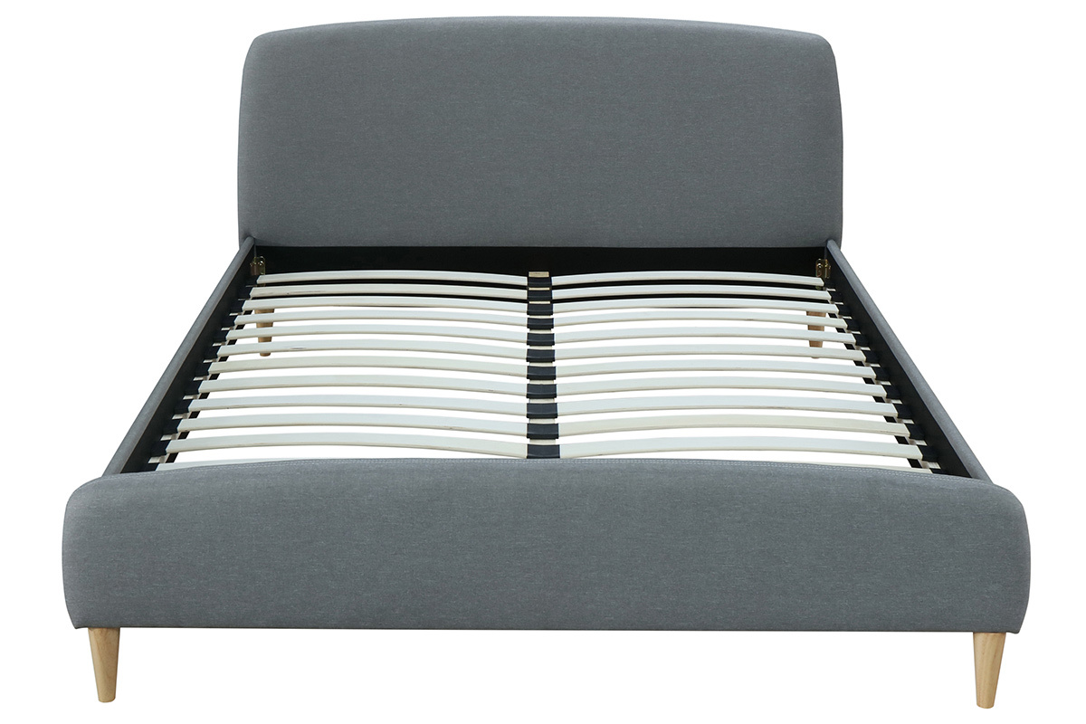 Design-Bett Stoff Grau und Holz 160 x 200 cm NIELS
