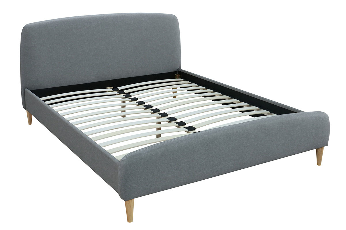 Design-Bett Stoff Grau und Holz 160 x 200 cm NIELS
