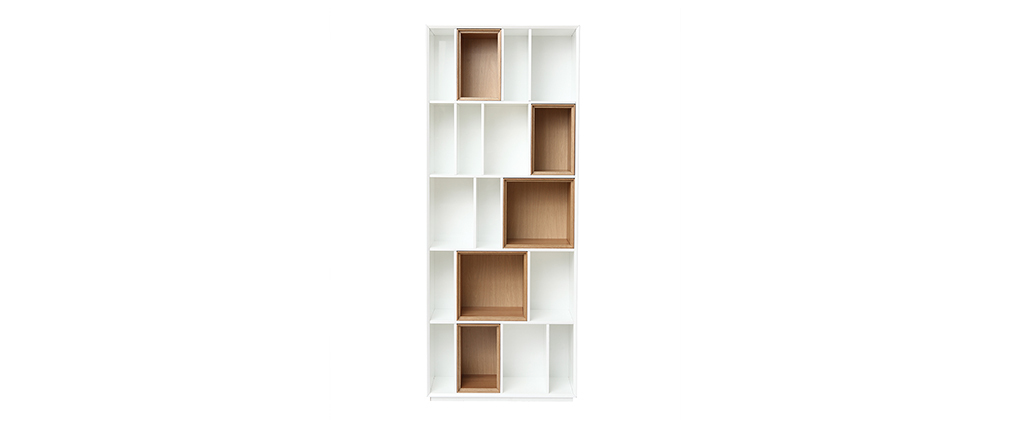 Design-Bücherregal anpassbar Weiß und Eiche JAZZ