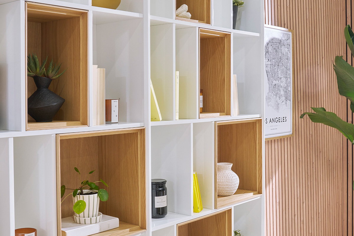Design-Bcherregal anpassbar Wei und Eiche JAZZ