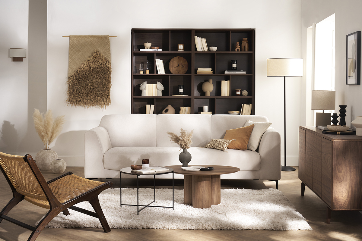 Design-Bcherregal mit dunkler Nussbaumholz-Fertigung B92 cm EPURE