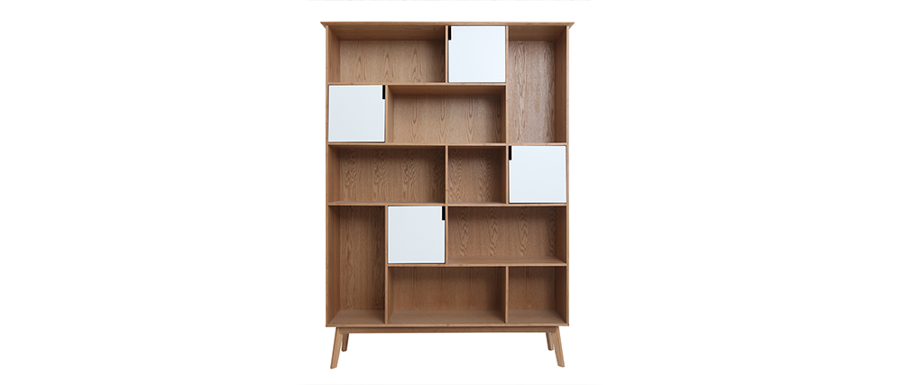 Design-Bücherregal mit weißen Türen Eiche INGRID