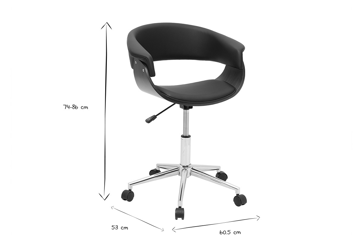 Design-B�rodrehstuhl mit Rollen schwarz, dunkles Holz und verchromter Stahl OKTAV