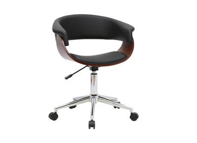Design-B&uuml;rodrehstuhl mit Rollen schwarz, dunkles Holz und verchromter Stahl OKTAV