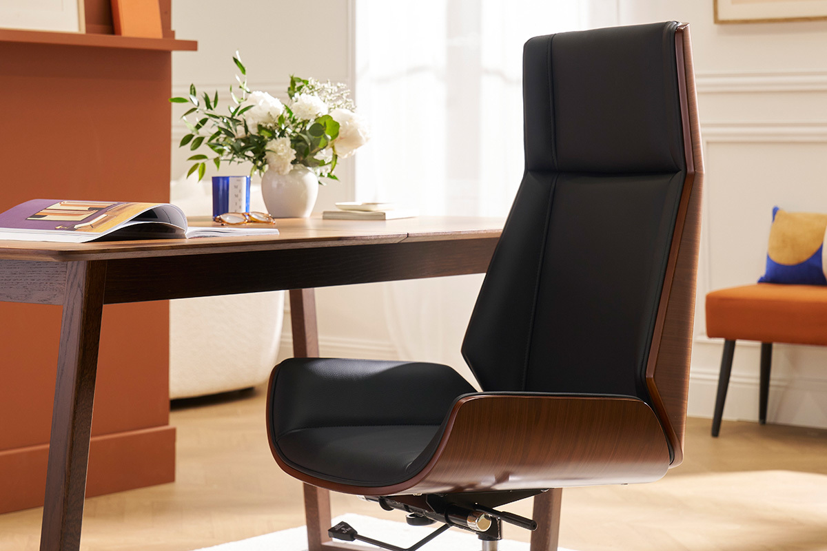 Design-Brosessel dunkles Holz und Schwarz CURVED