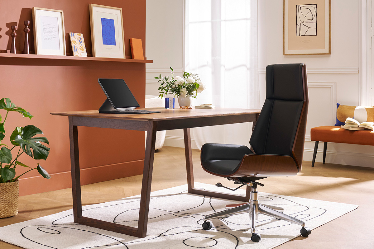 Design-Brosessel dunkles Holz und Schwarz CURVED