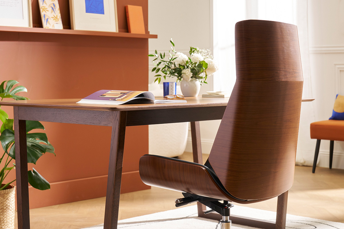 Design-Brosessel dunkles Holz und Schwarz CURVED