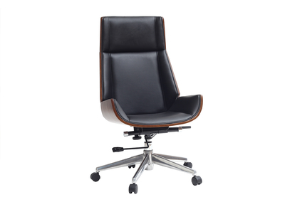 Design-Bürosessel dunkles Holz und Schwarz CURVED - Design-Bürosessel dunkles Holz und Schwarz CURVED