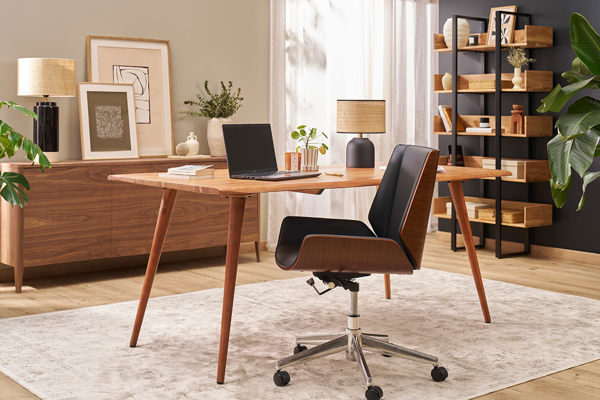 Design-Brosessel dunkles Holz und Schwarz CURVED