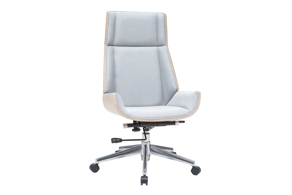 Design-Brosessel helles Holz und PU Grau CURVED