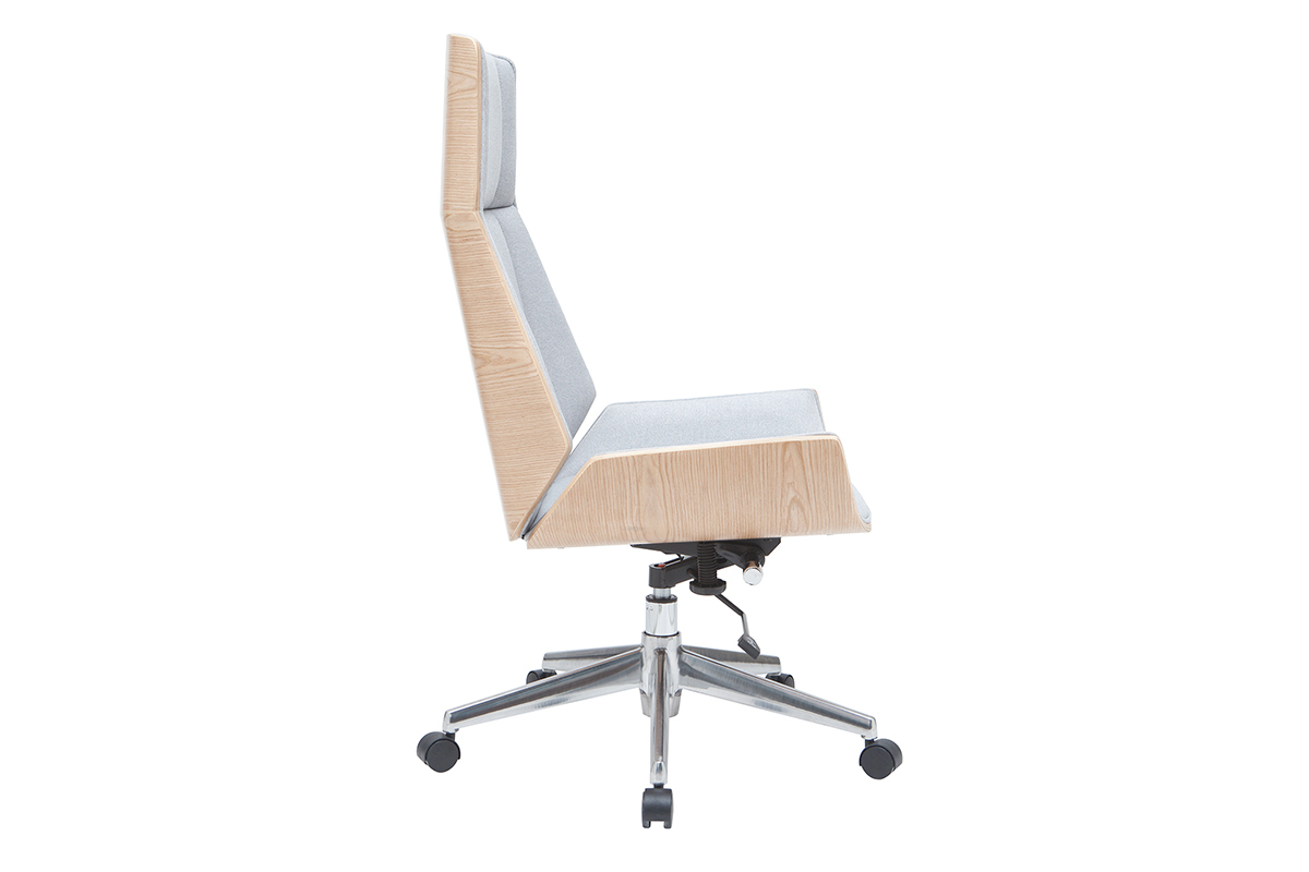 Design-Brosessel helles Holz und PU Grau CURVED