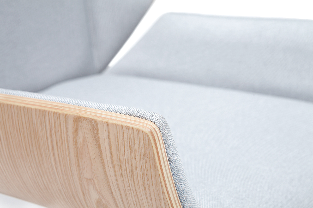 Design-Brosessel helles Holz und PU Grau CURVED