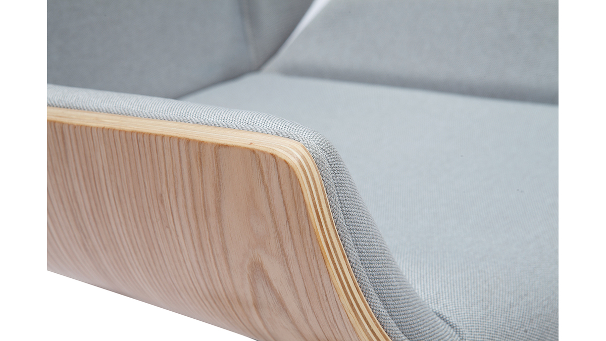 Design-Brosessel helles Holz und PU hellgrauer CURVED