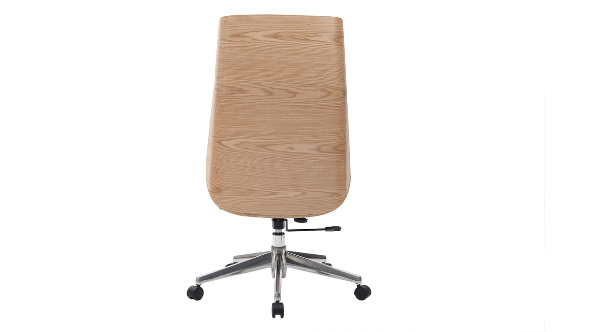 Design-Bürosessel helles Holz und PU Weiß CURVED