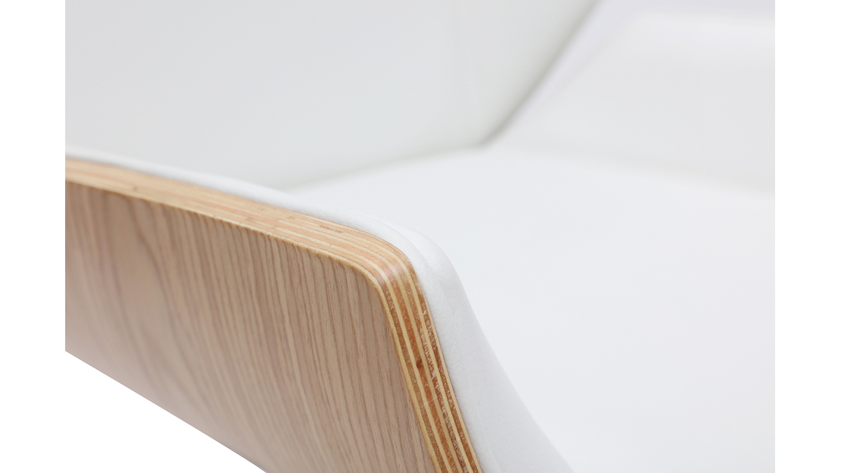 Design-Bürosessel helles Holz und PU Weiß CURVED