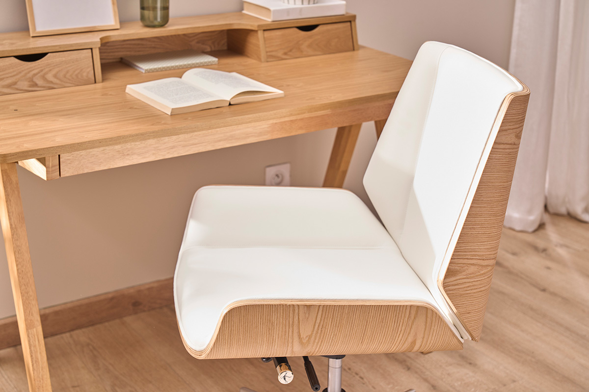 Design-Brosessel helles Holz und PU Wei CURVED