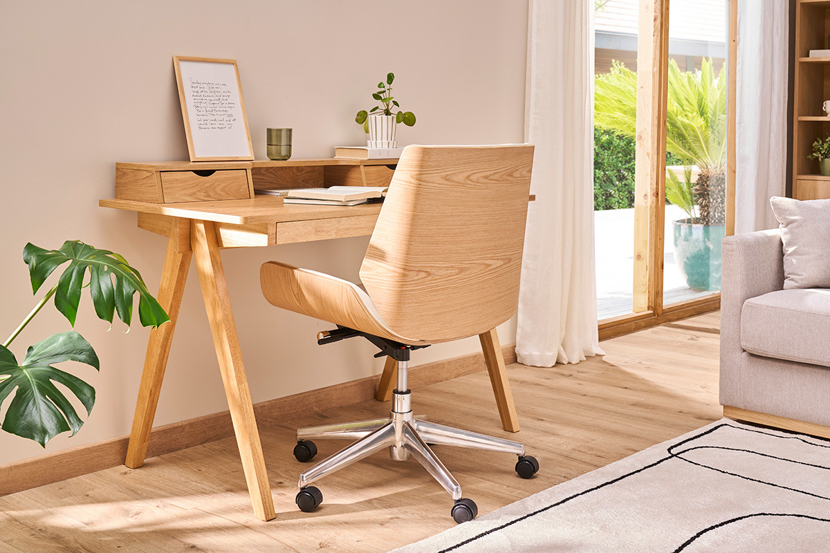 Design-Brosessel helles Holz und PU Wei CURVED