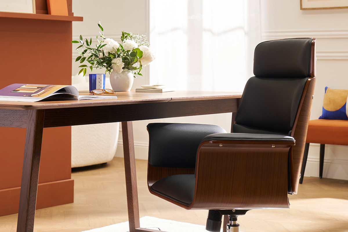 Design-Brosessel schwarz und dunkles Holz ELON