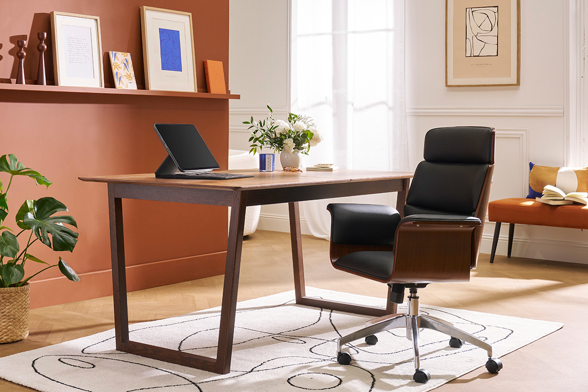 Design-Brosessel schwarz und dunkles Holz ELON