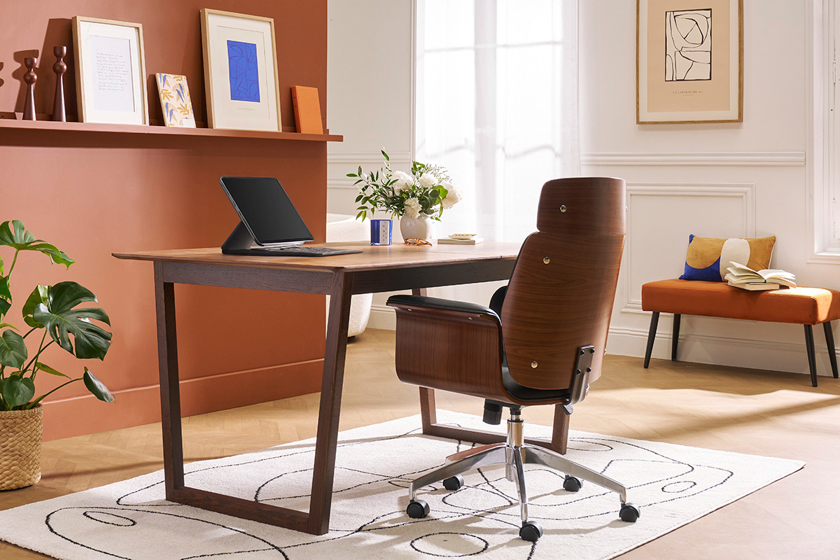 Design-Brosessel schwarz und dunkles Holz ELON