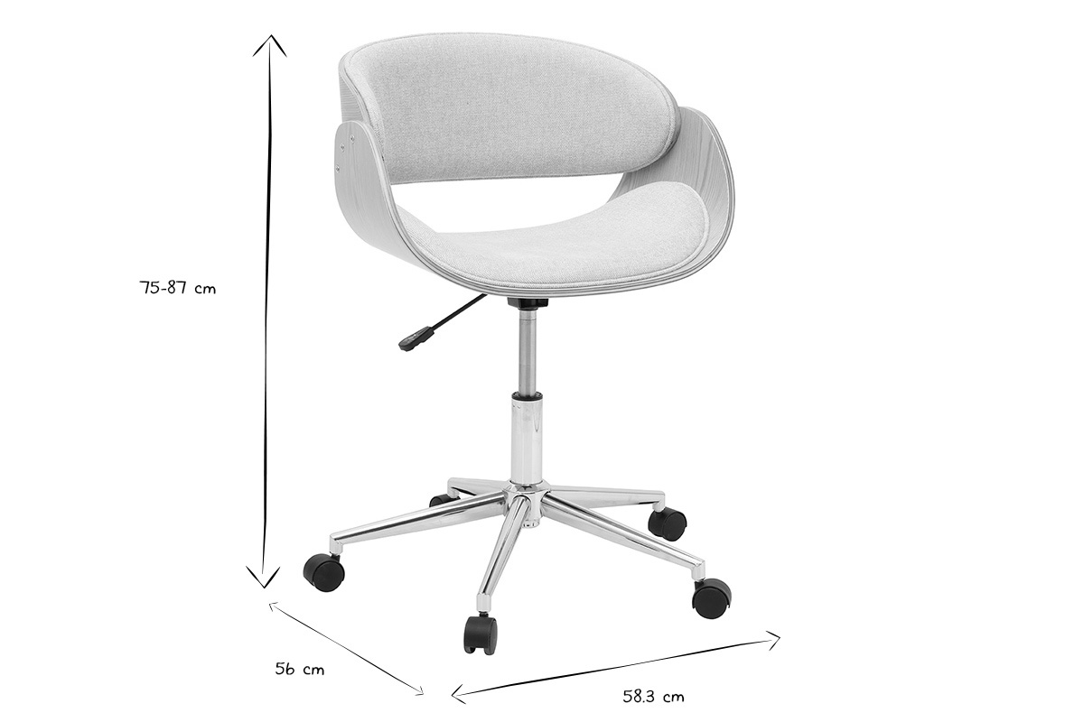 Design-B�rostuhl auf Rollen aus Stoff in strukturierter Samtoptik, beige, helles Holz und verchromter Stahl BENT