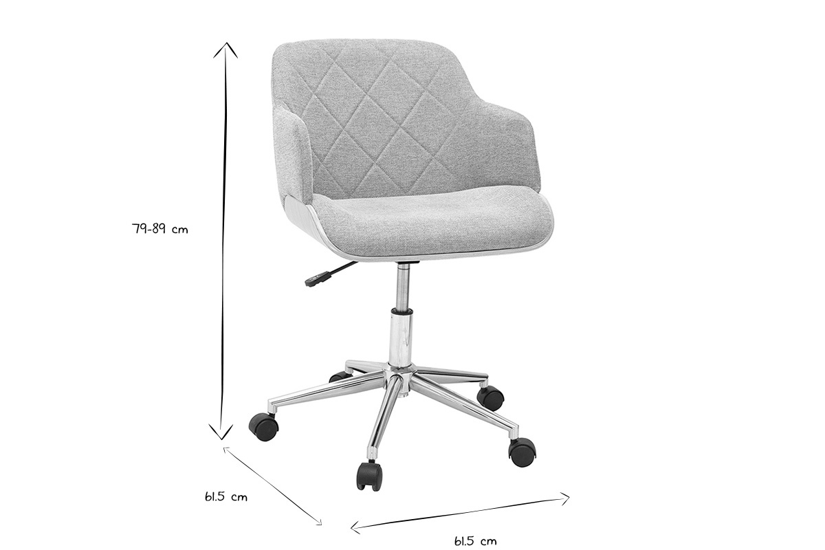 Abmessungen des B�rostuhls SANDRO in Schwarz und Wei�: 79-89 cm H�he, 61,5 cm Breite.