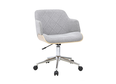 Design-B&uuml;rostuhl auf Rollen aus Stoff mit strukturiertem Samteffekt, Grau, helles Holz und verchromter Stahl SANDRO