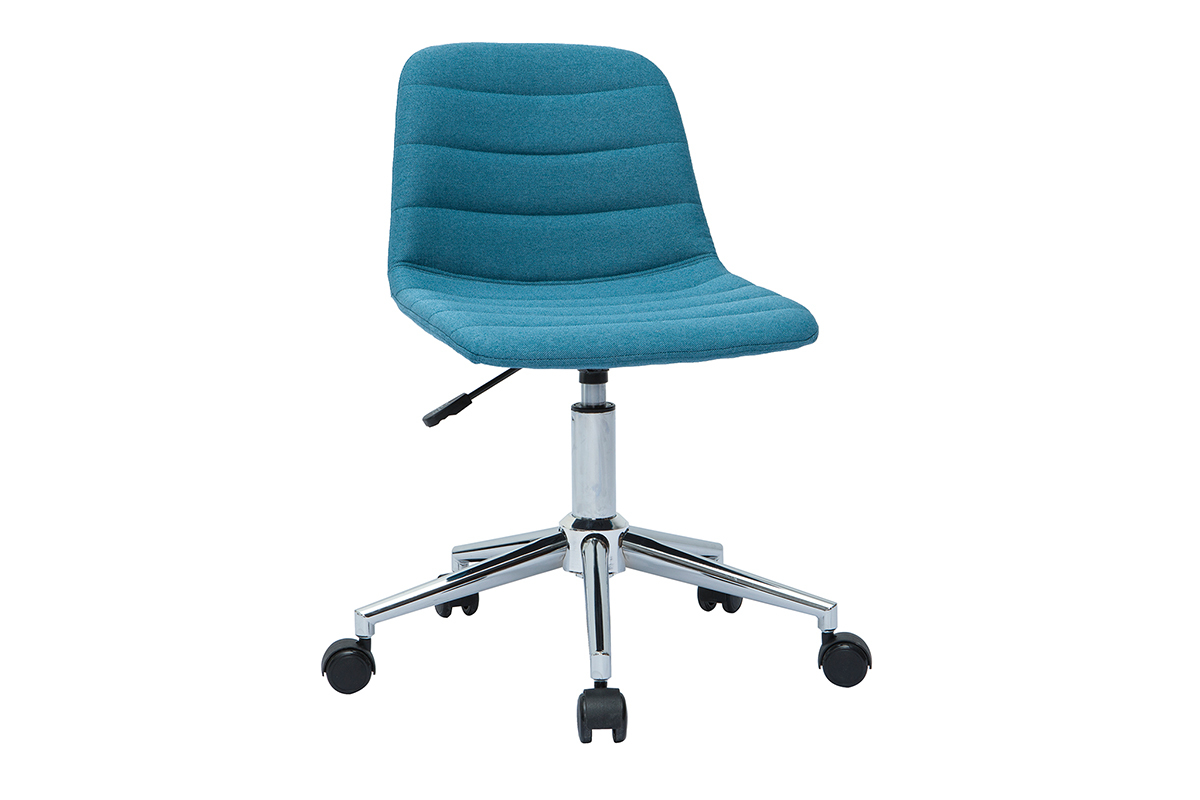Design-Brostuhl entenblauer Stoff und verchromter Stahl SAURY