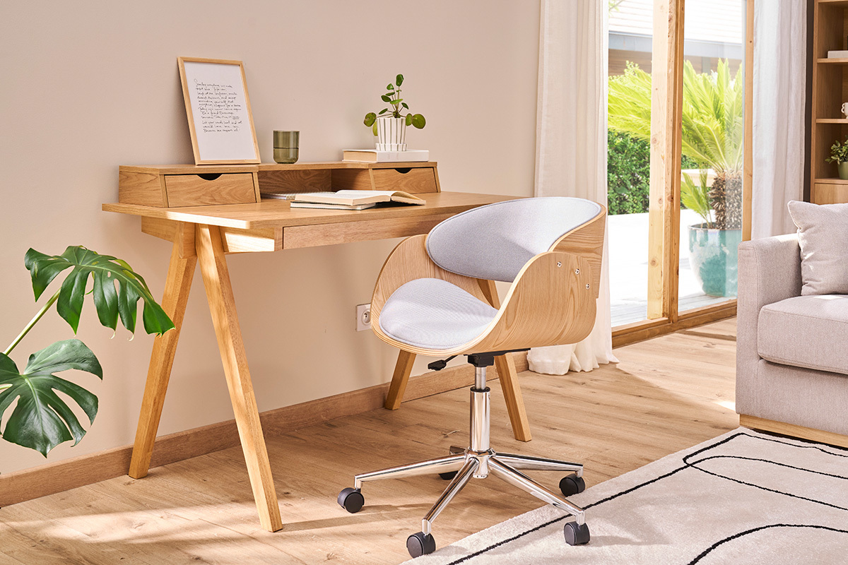 Design-Brostuhl Hellgrau / Helles Holz BENT