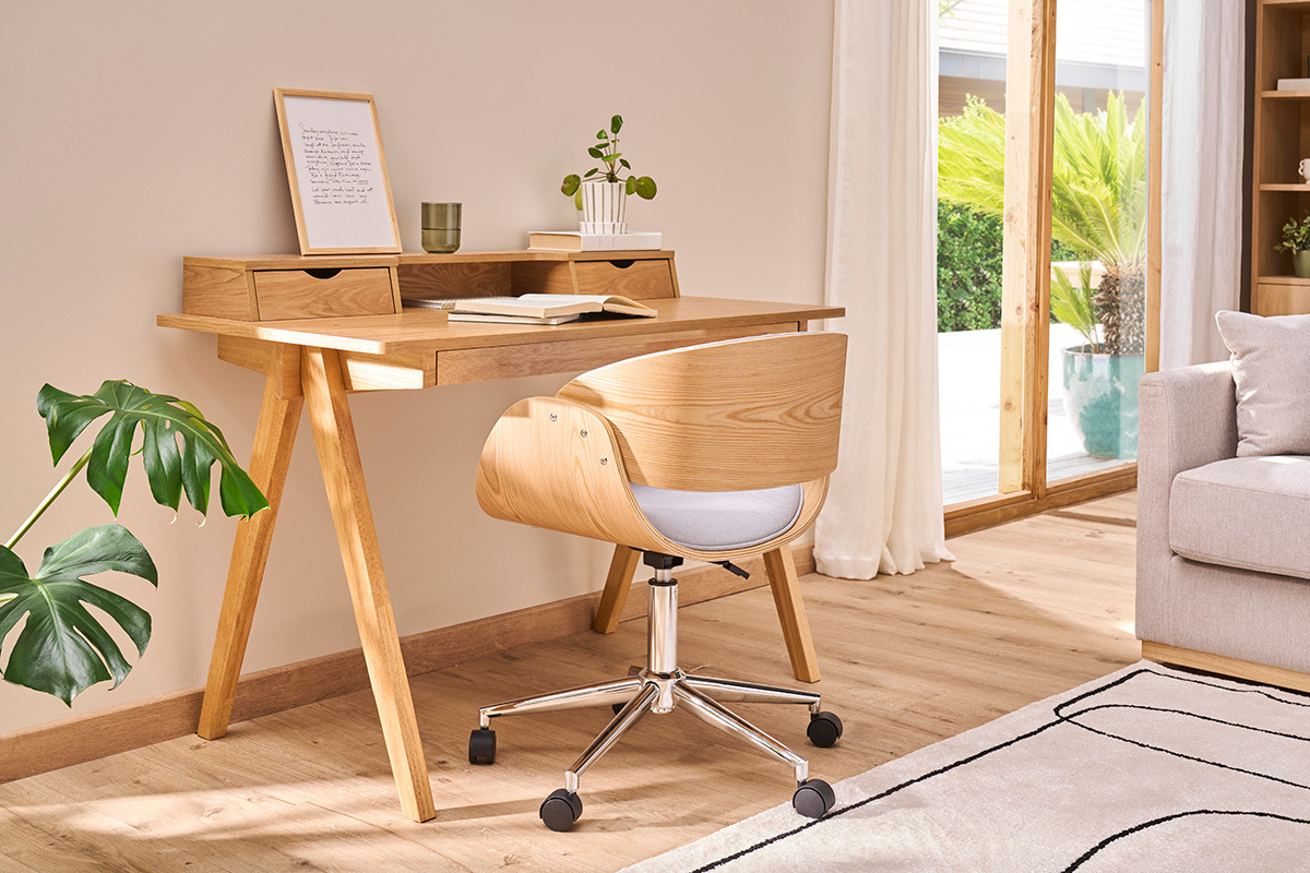 Design-Brostuhl Hellgrau / Helles Holz BENT
