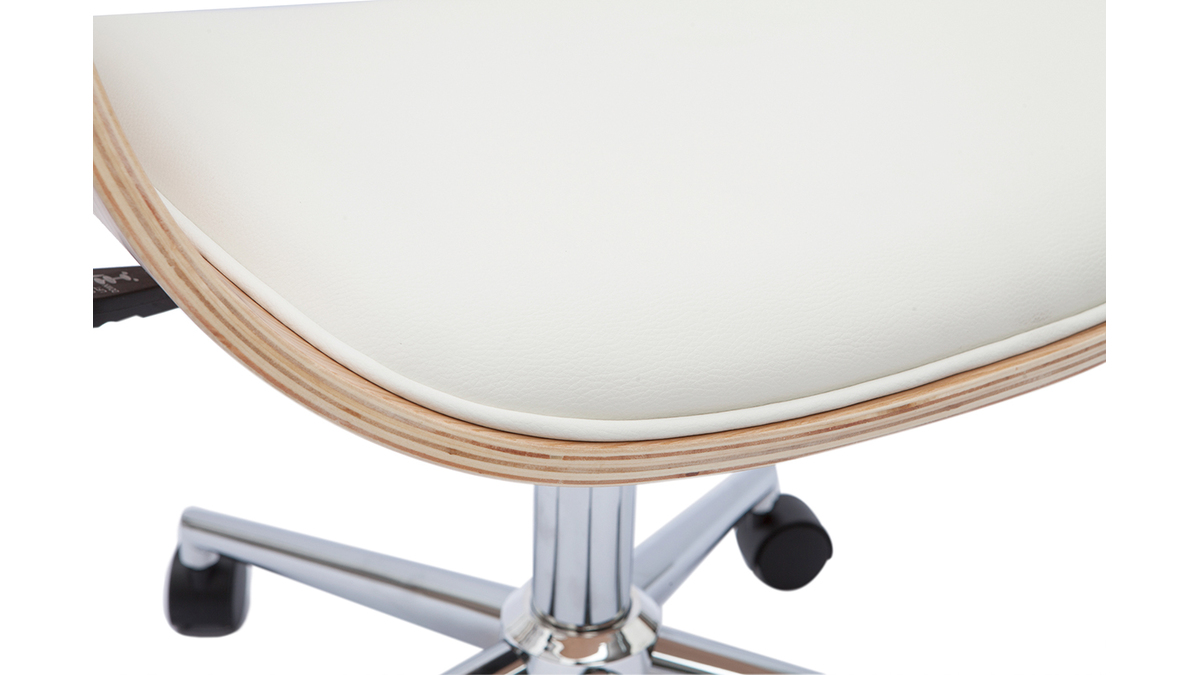 Design-Bürostuhl in Weiß mit hellem Holz HANSEN