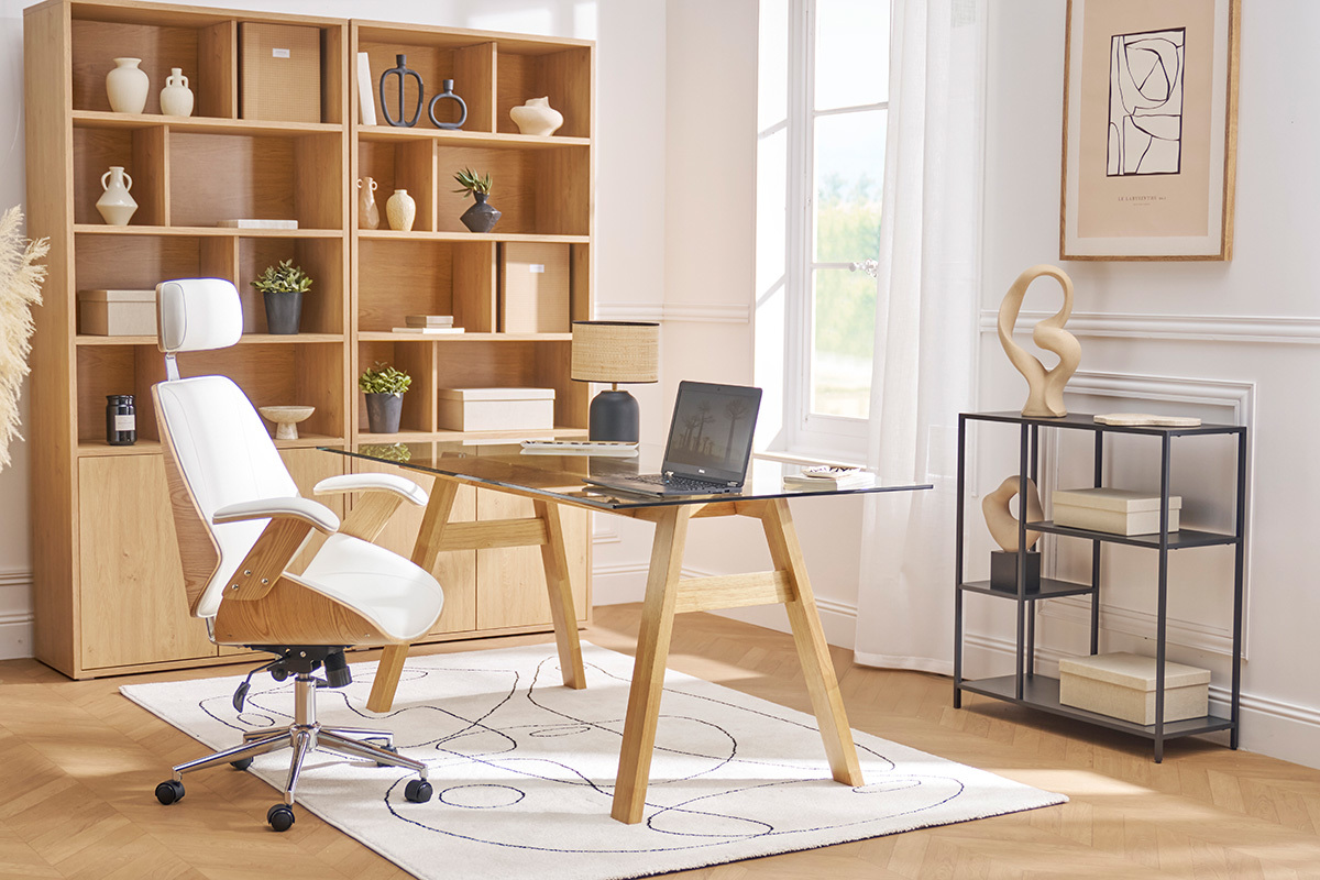 Design-Brostuhl in Wei mit hellem Holz und verchromtem Stahl MUSK