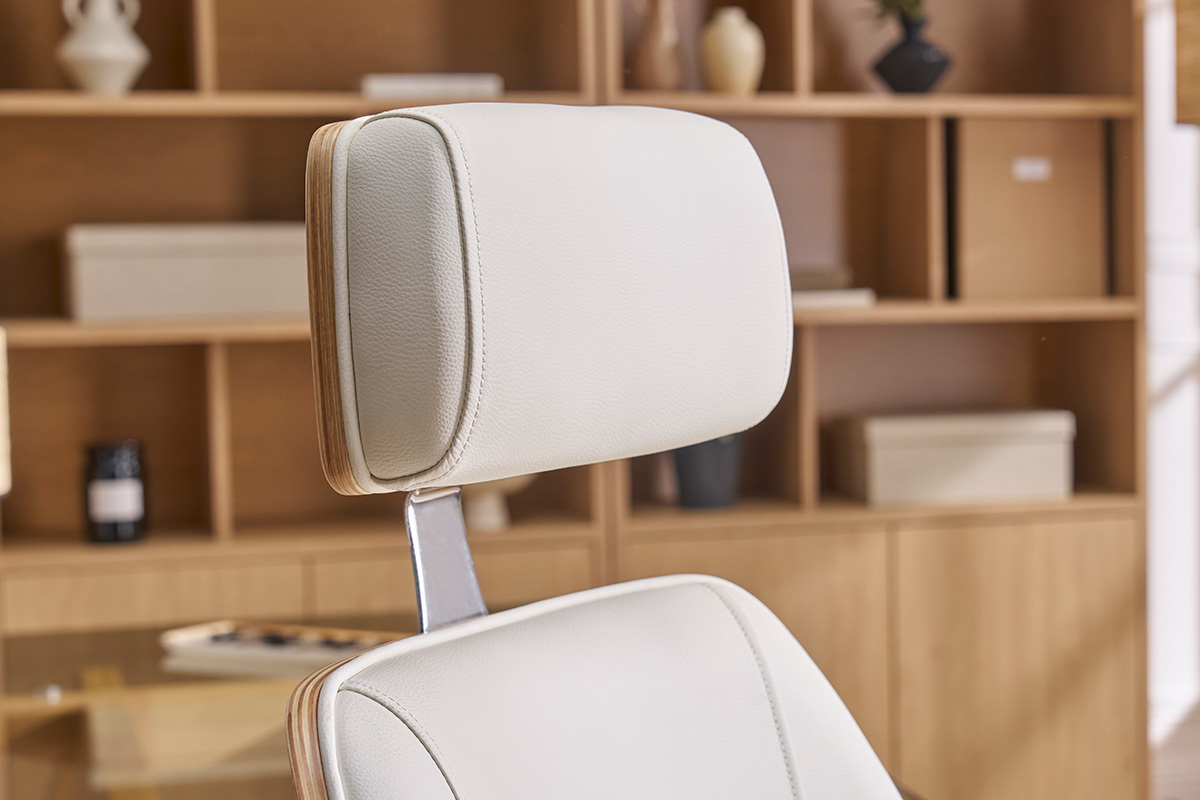 Design-Brostuhl in Wei mit hellem Holz und verchromtem Stahl MUSK