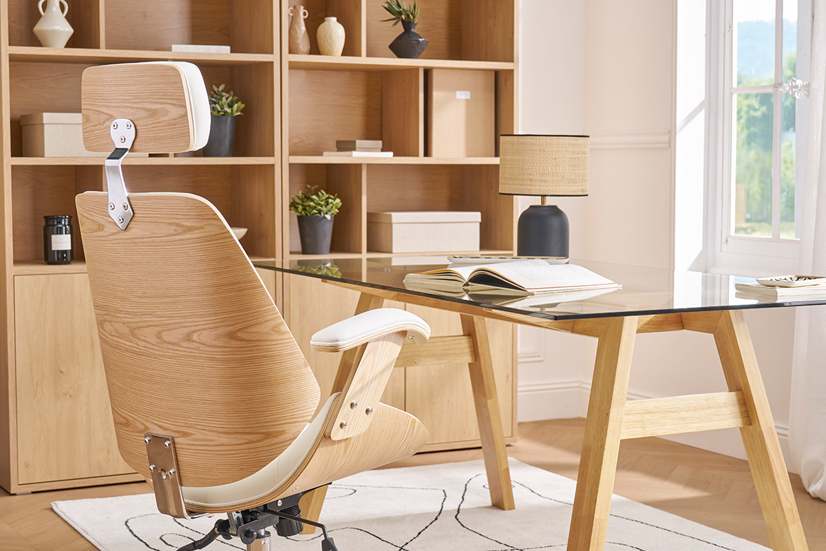 Design-Brostuhl in Wei mit hellem Holz und verchromtem Stahl MUSK