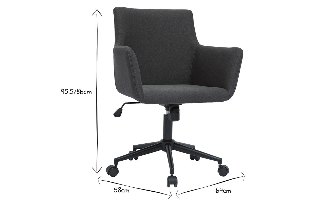 Design-Brostuhl mit Rollen aus anthrazitgrauem Stoff CARLIE