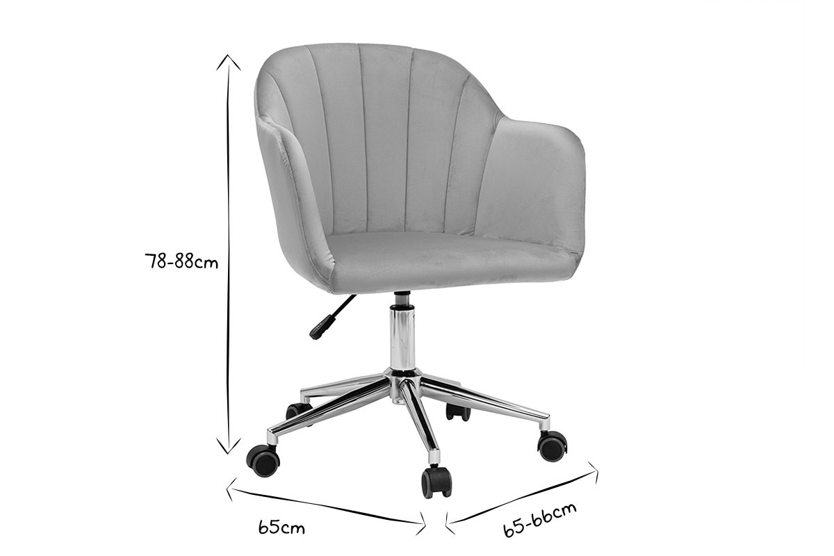 Design-Brostuhl mit Rollen aus taupefarbenem Samt und chromfarbenem Metall MILLY