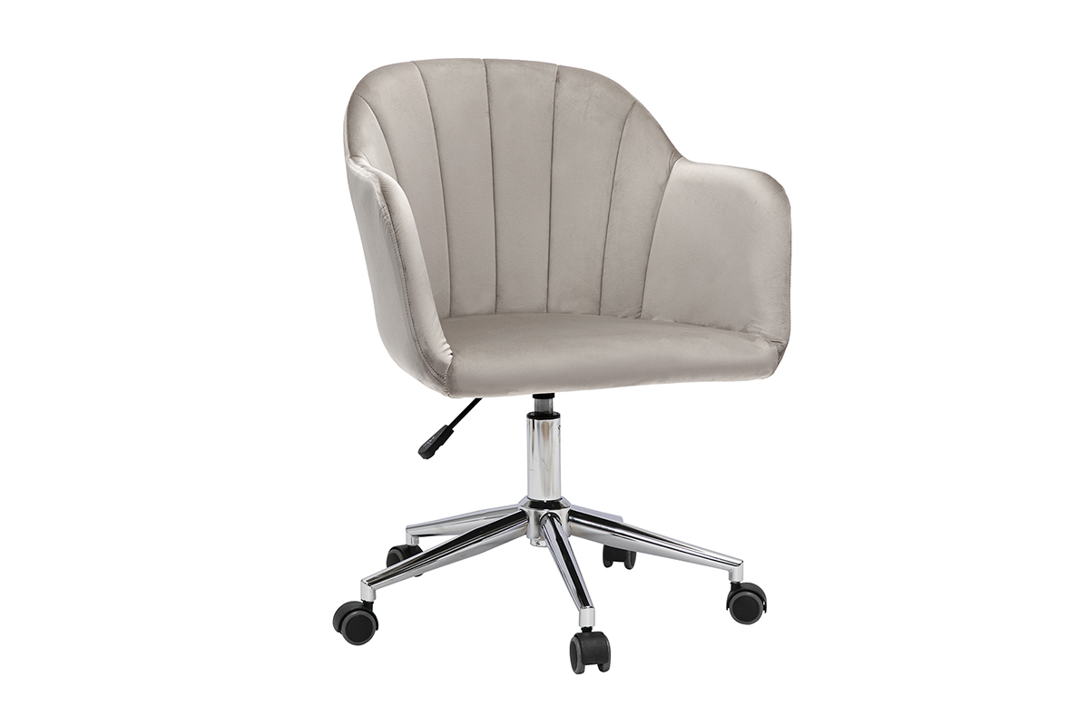 Design-Brostuhl mit Rollen aus taupefarbenem Samt und chromfarbenem Metall MILLY