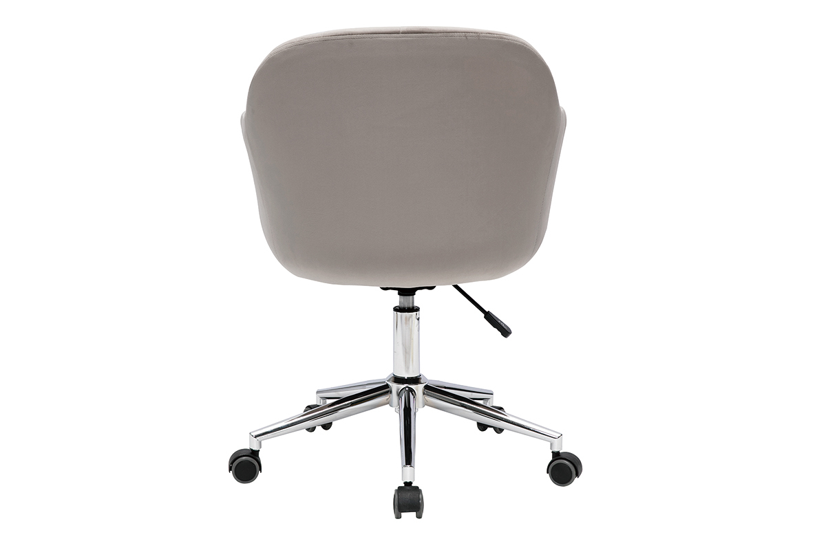 Design-Brostuhl mit Rollen aus taupefarbenem Samt und chromfarbenem Metall MILLY