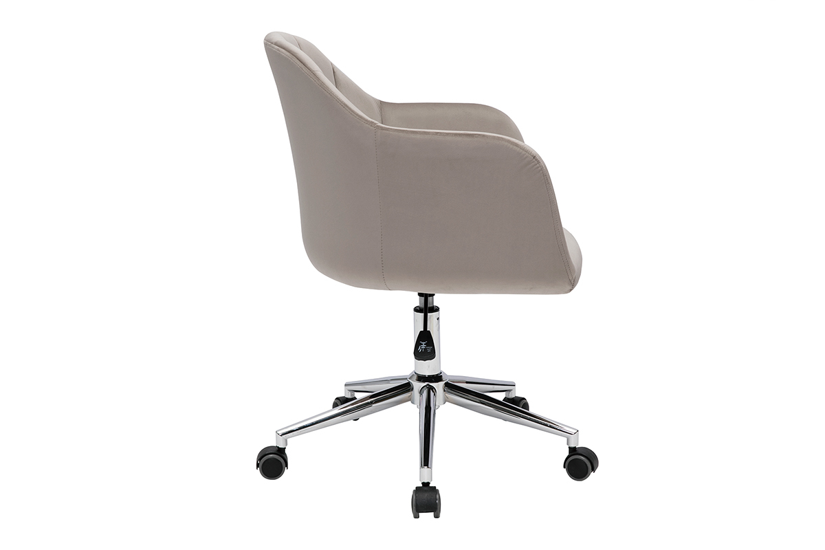 Design-Brostuhl mit Rollen aus taupefarbenem Samt und chromfarbenem Metall MILLY