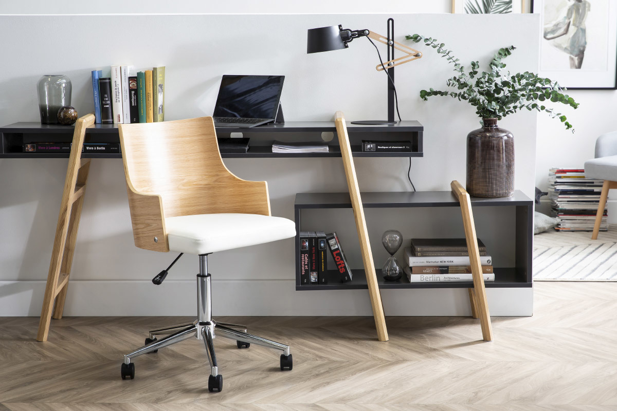 Design-Brostuhl PU Wei und helles Holz MAYOL