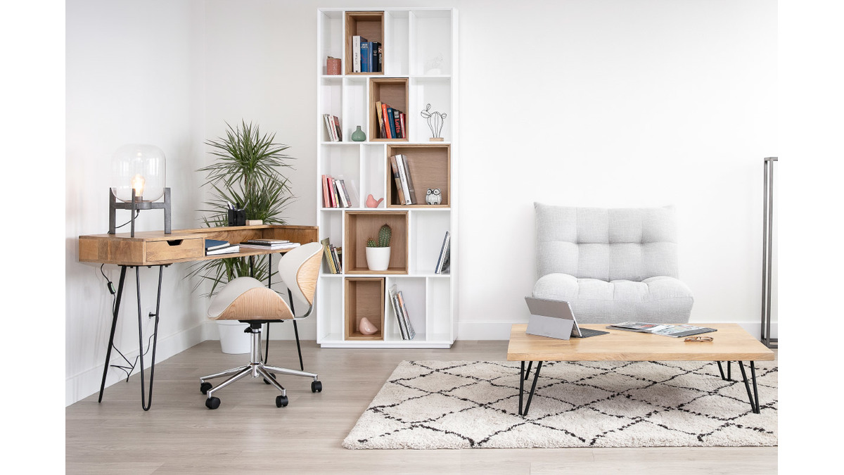 Design-Bürostuhl PU Weiß und helles Holz WALNUT