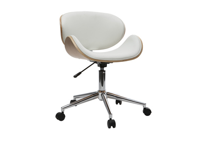 Design-Bürostuhl PU Weiß und helles Holz WALNUT