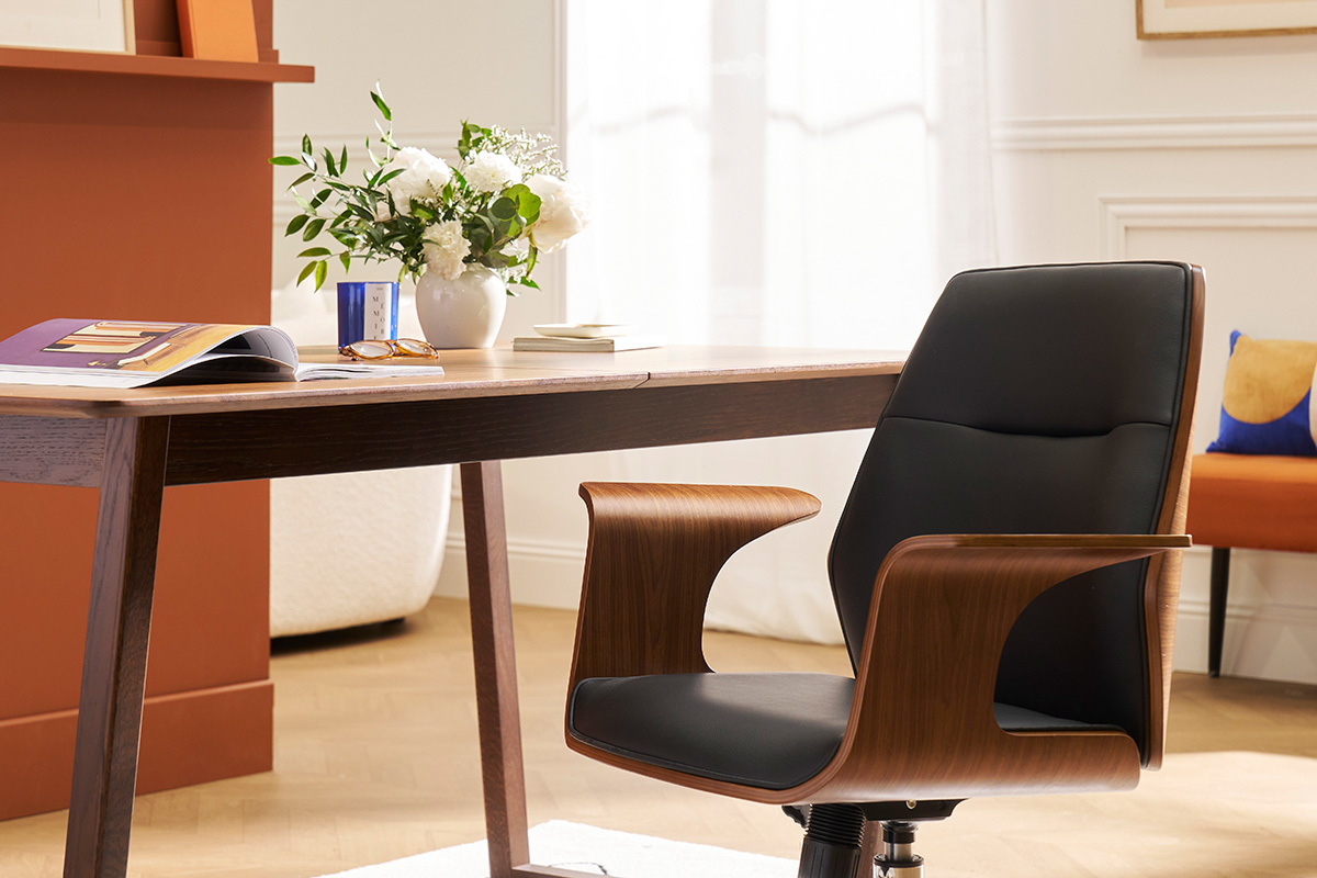 Design-Brostuhl schwarz und dunkles Holz RUFIN
