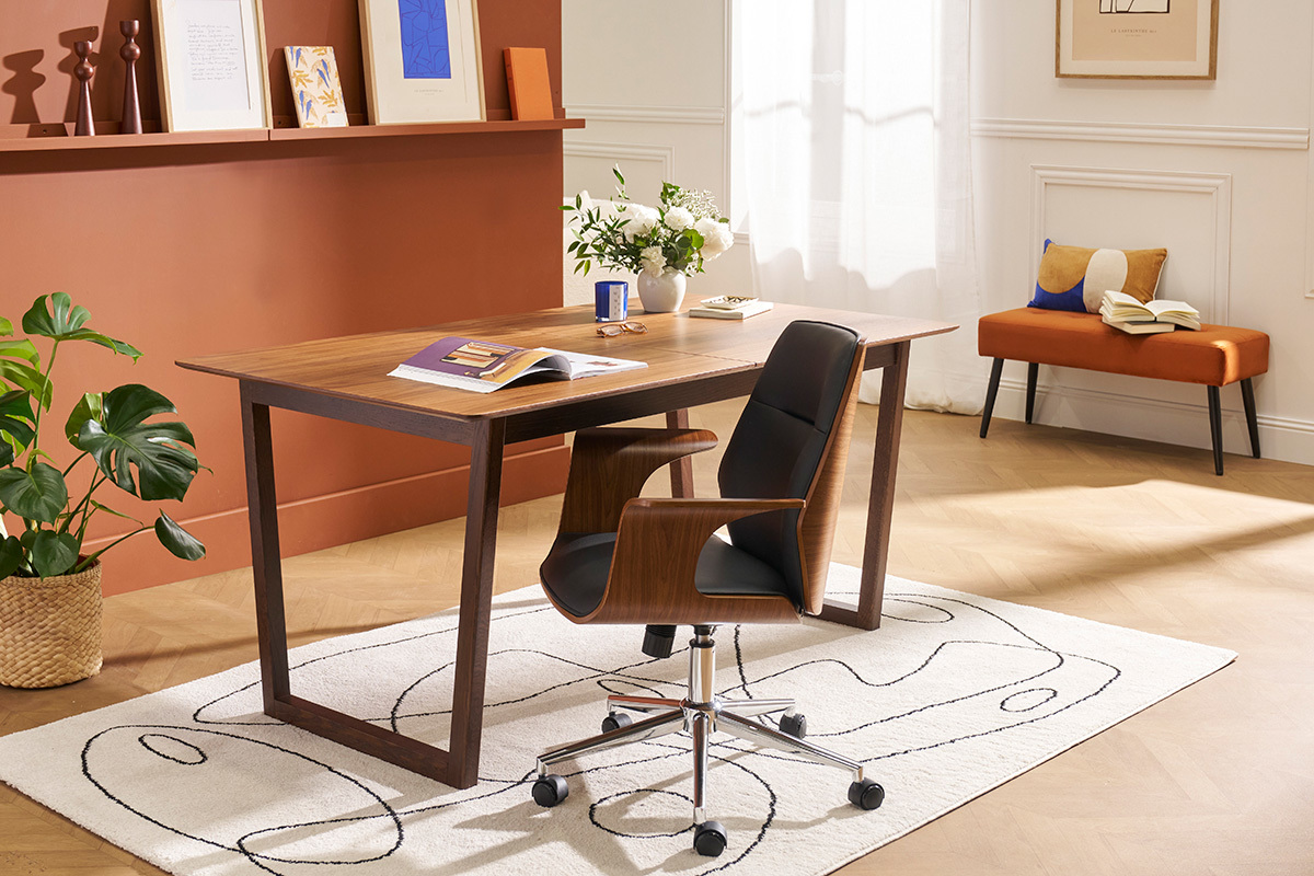 Design-Brostuhl schwarz und dunkles Holz RUFIN