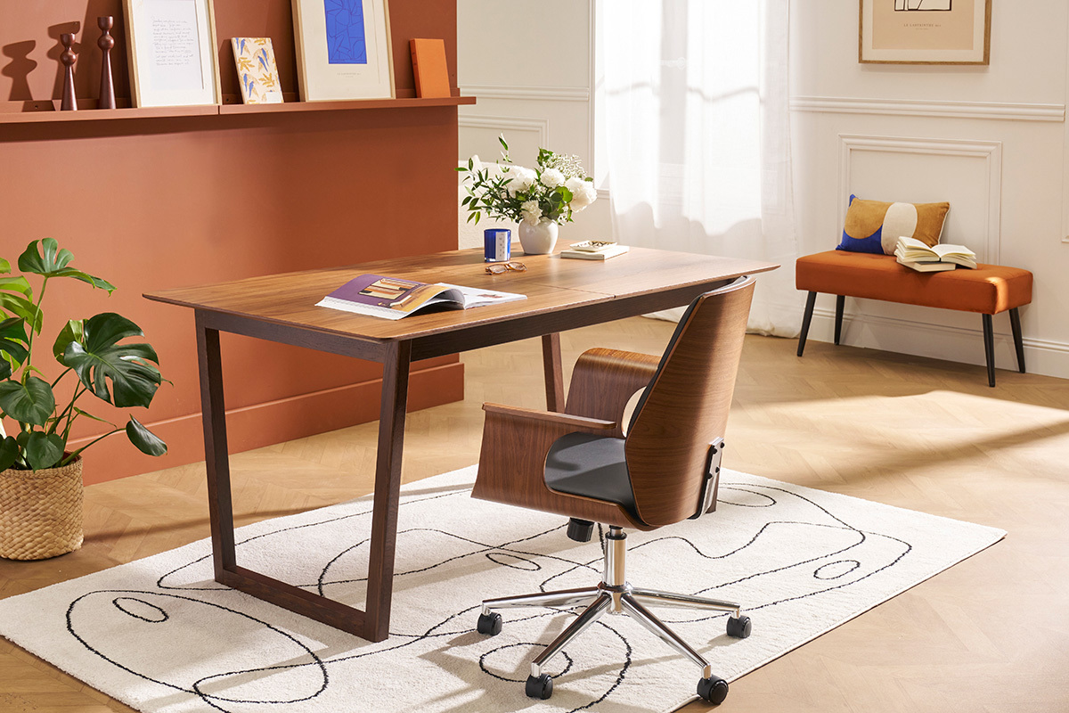 Design-Brostuhl schwarz und dunkles Holz RUFIN